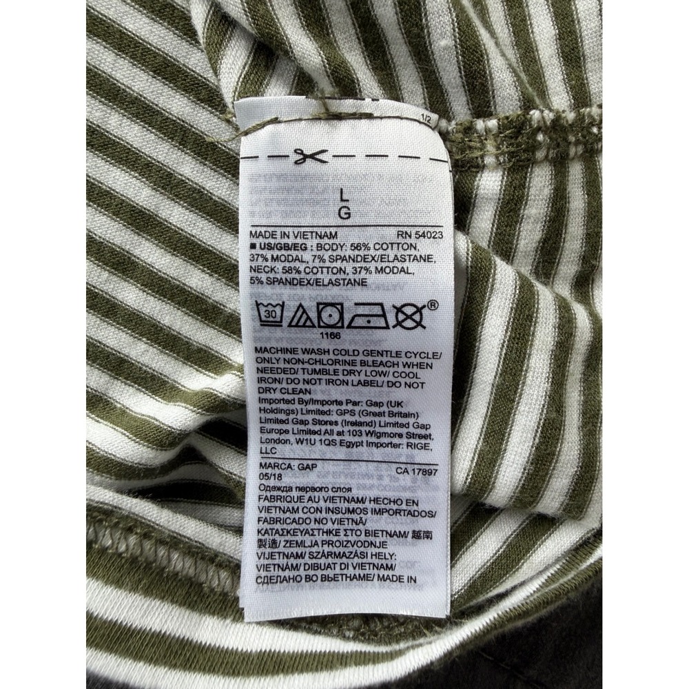 Gap Feather Tee Womens Large L Olive Green White Striped Long Sleeve Crew Neck - Picture 4 of 7